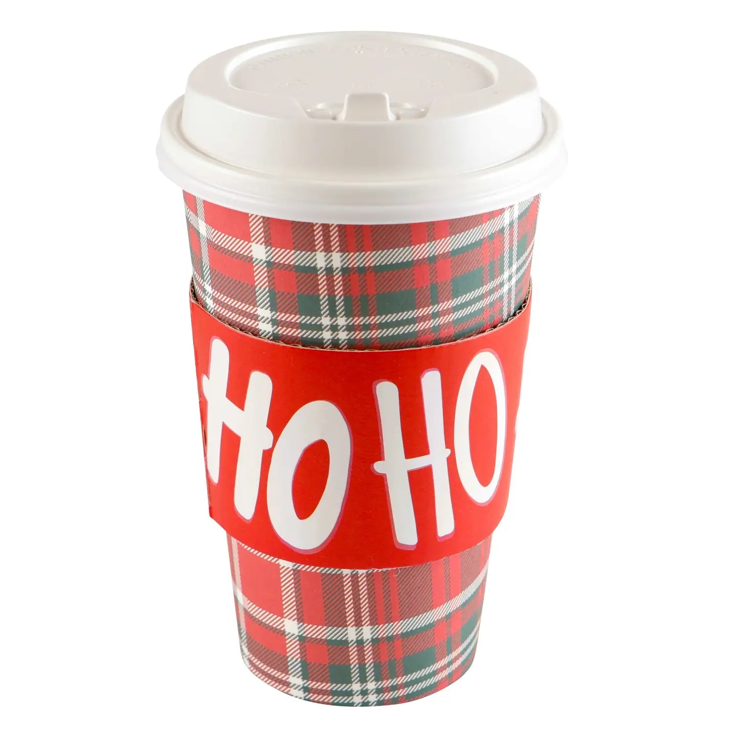 Plaid Ho Ho Ho Sleeve Hot/Cold Cup w/ Lid