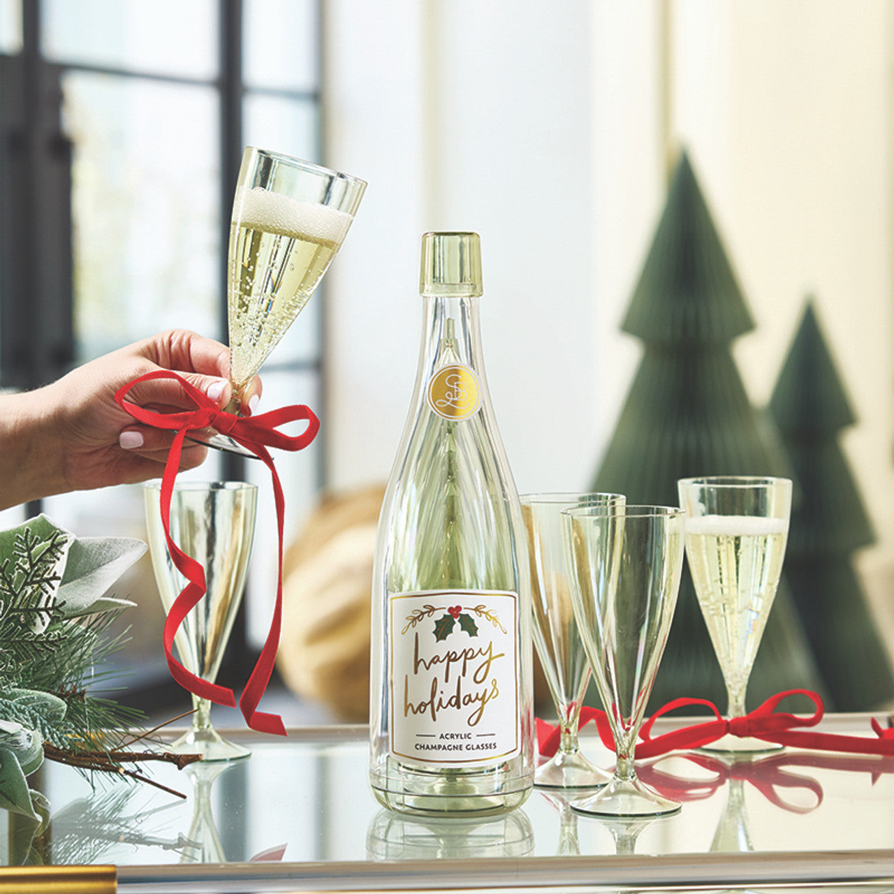 Acrylic Champagne Bottle + Glasses - Holiday
