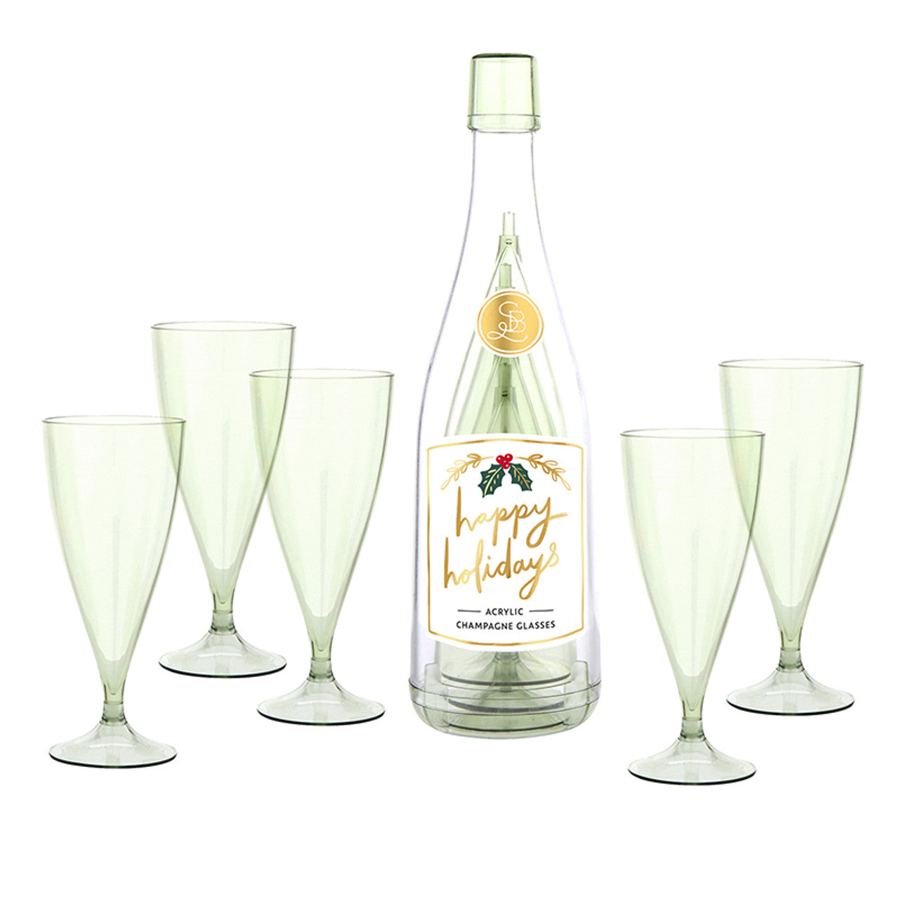 Acrylic Champagne Bottle + Glasses - Holiday