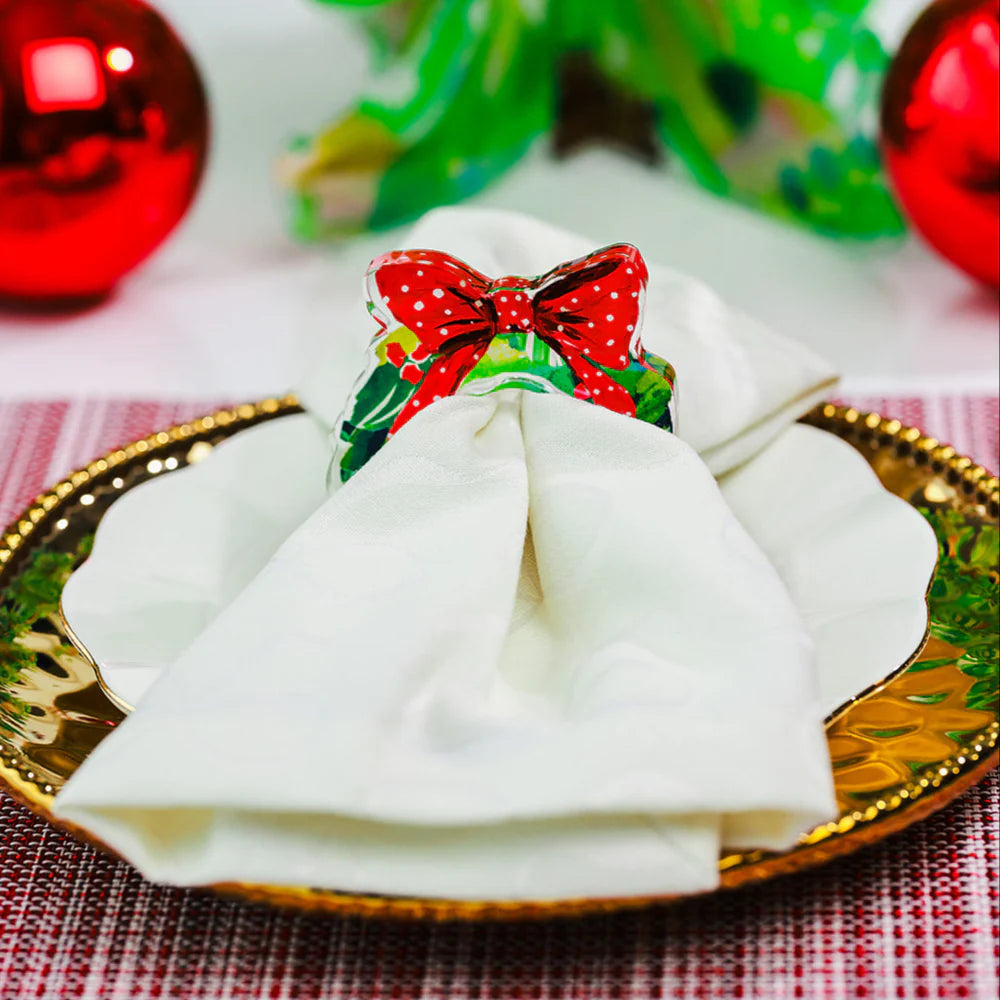 Red Berry Wreath Acrylic Napkin Ring, Set of 4