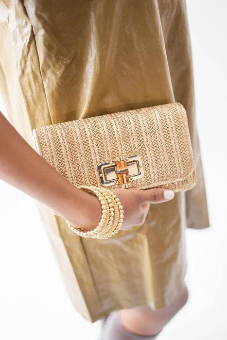 Lilly Straw Clutch with Bamboo Toggle
