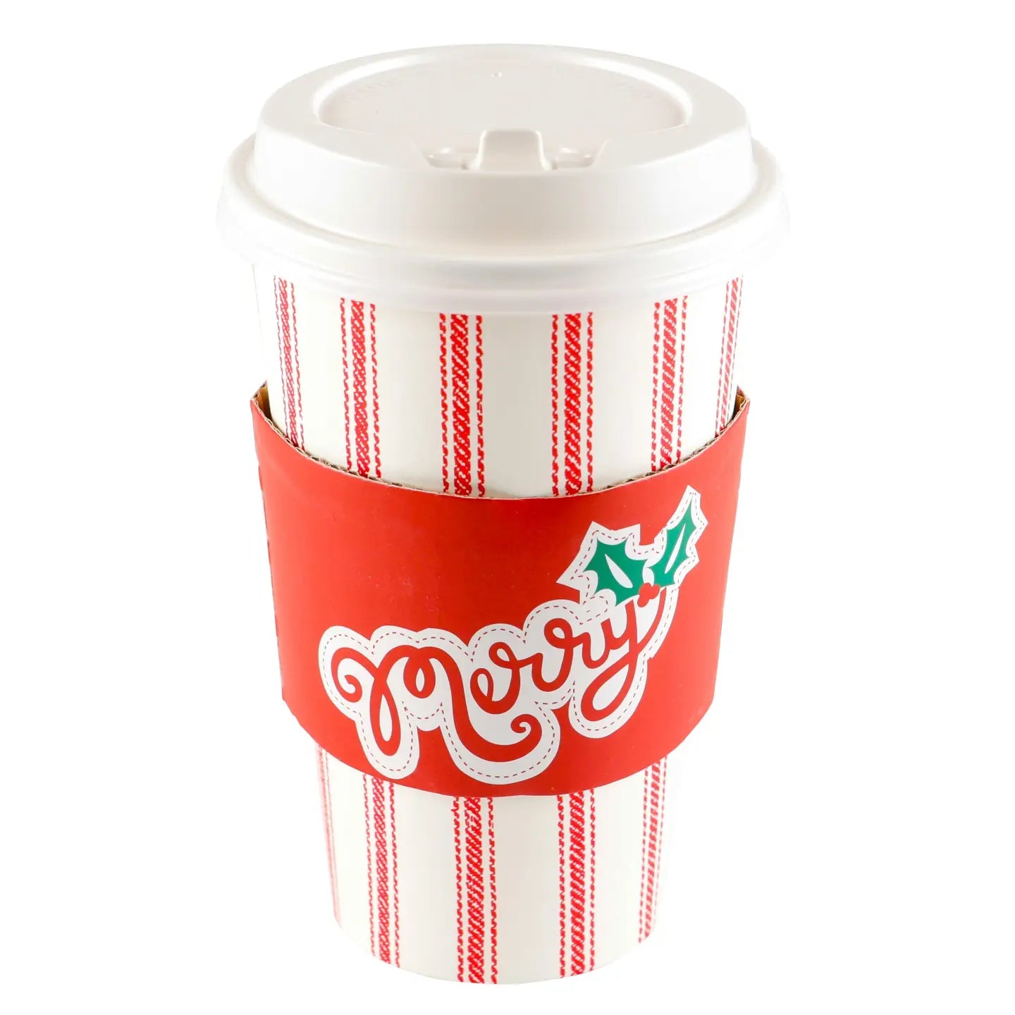 Red Ticking w/ Merry Sleeve Hot/Cold Cup w/ Lid