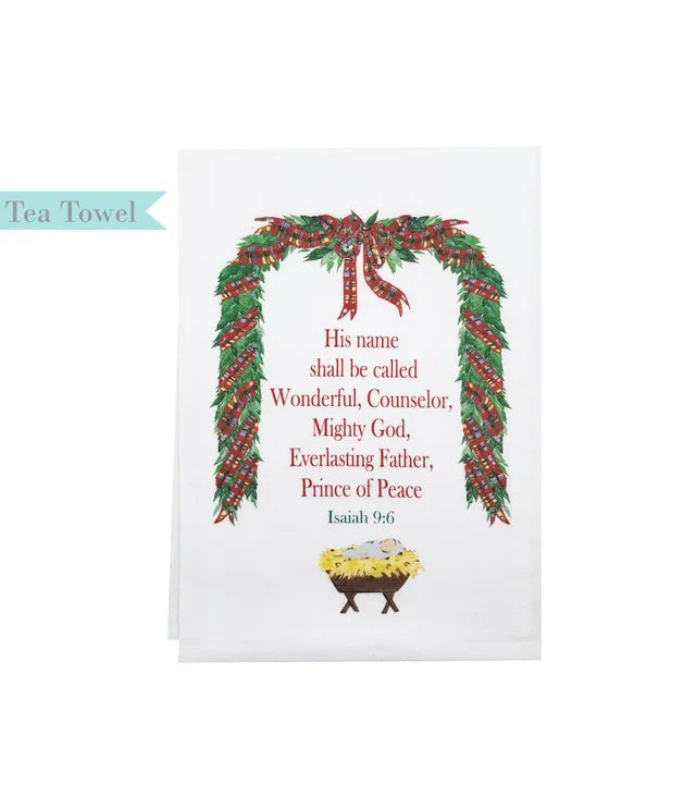 Tea Towel Christmas Nativity with Bible Verse : Isaiah 9:6 His name shall be called