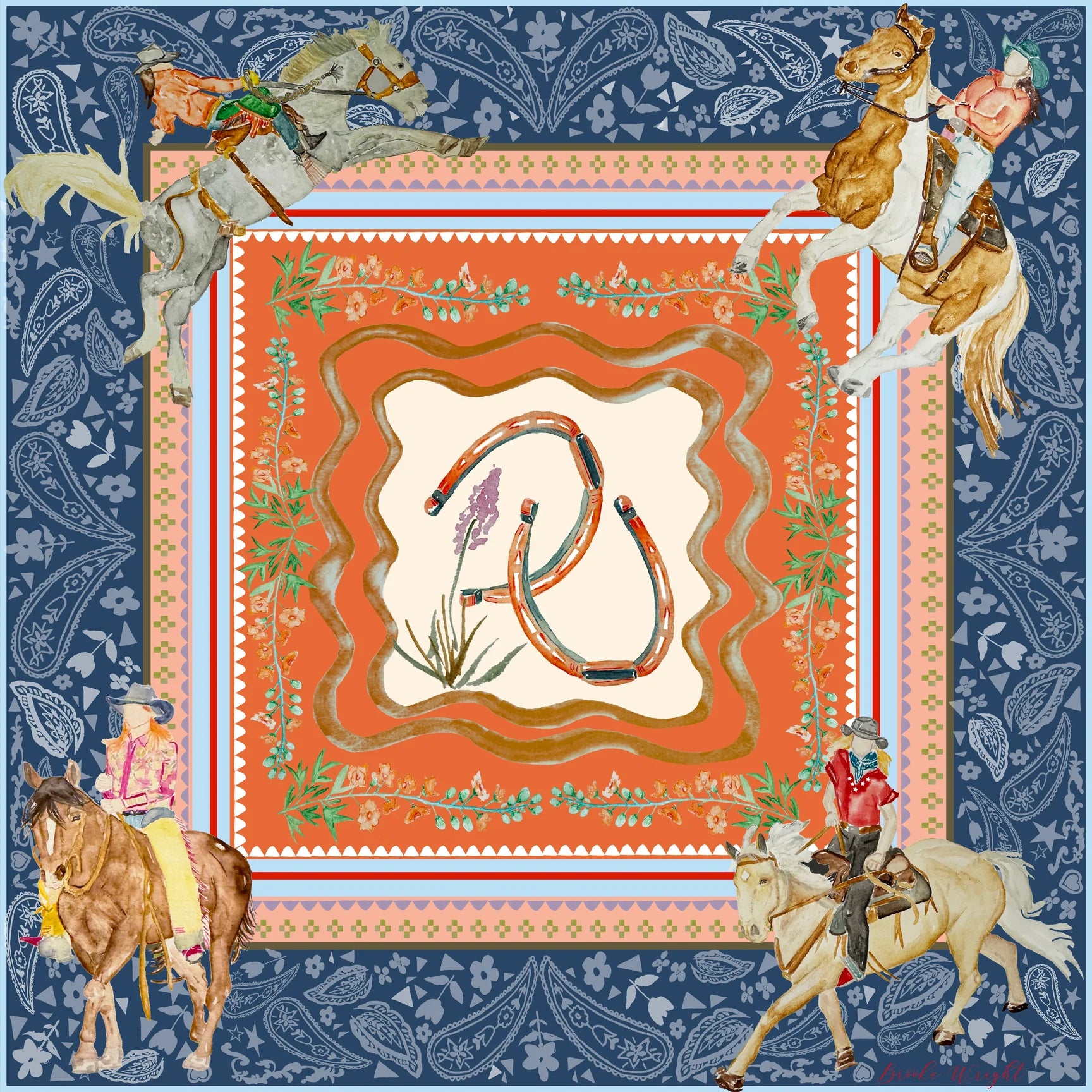 Cowgirl Collection Scarf, Denim & Orange