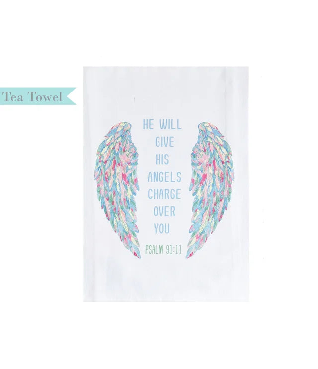 Tea Towel Flower Crest with Bible Verse: Psalm 91:11