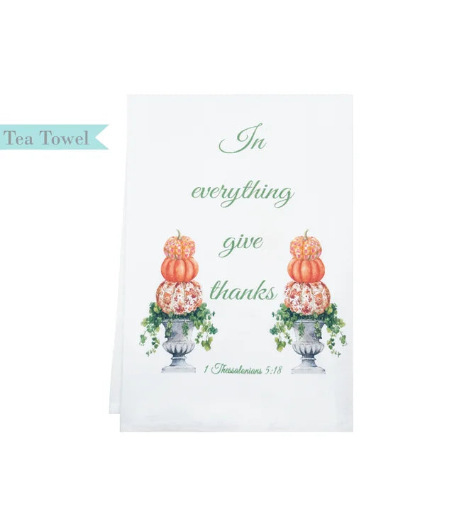 Tea Towel Pumpkin Topiary with Bible Verse : 1 Thess. 5:18 give thanks