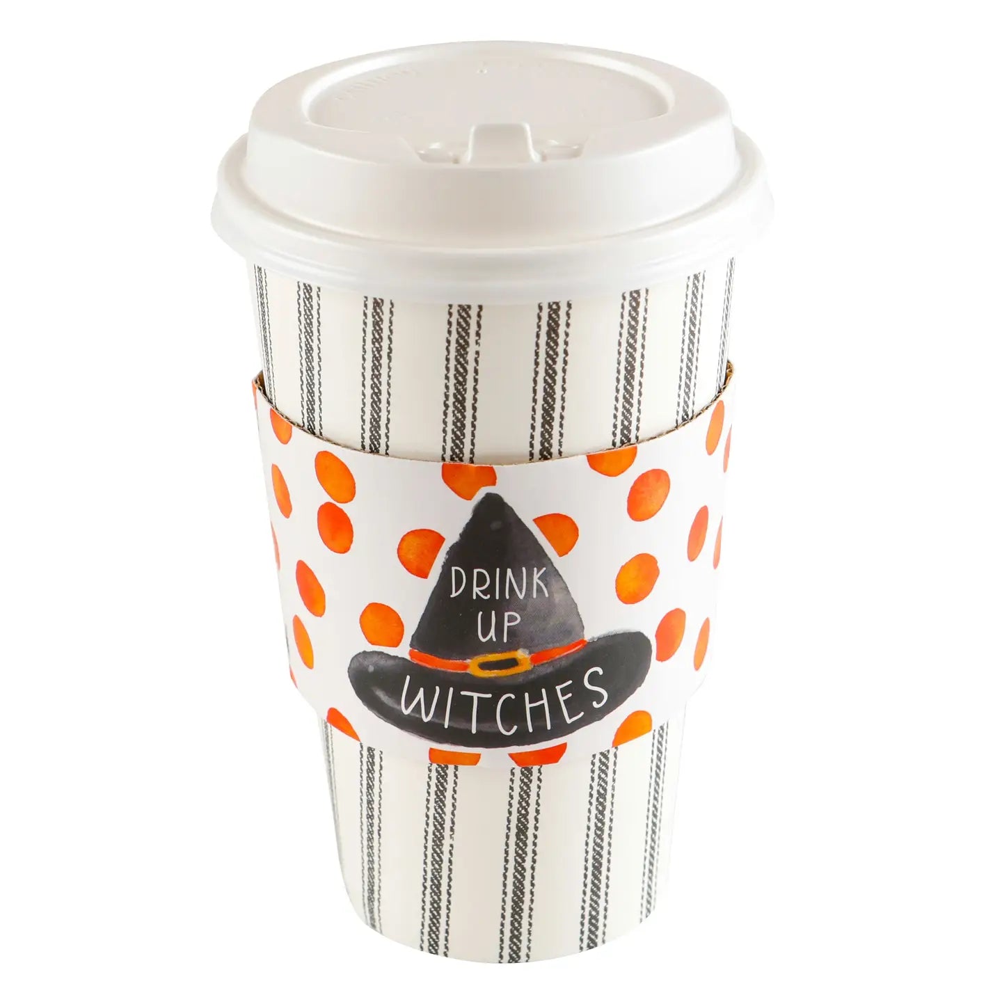 Black Ticking Witch Hat Sleeve Hot/Cold Cup w/ Lid