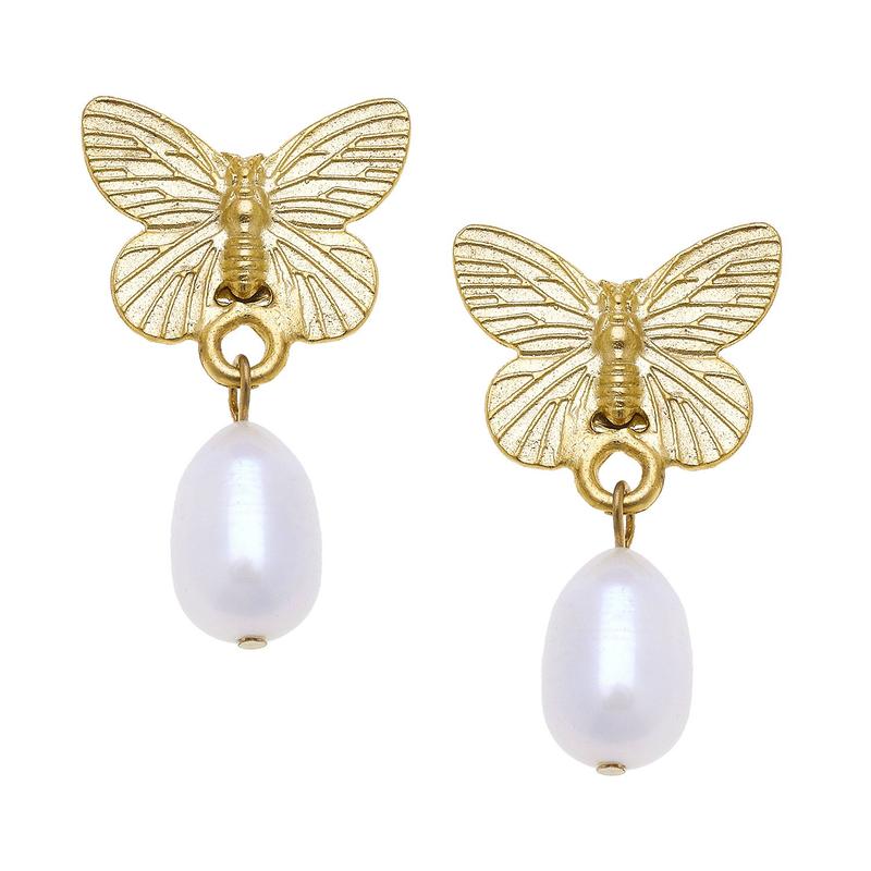 Girl Butterfly Pearl Drop Earrings