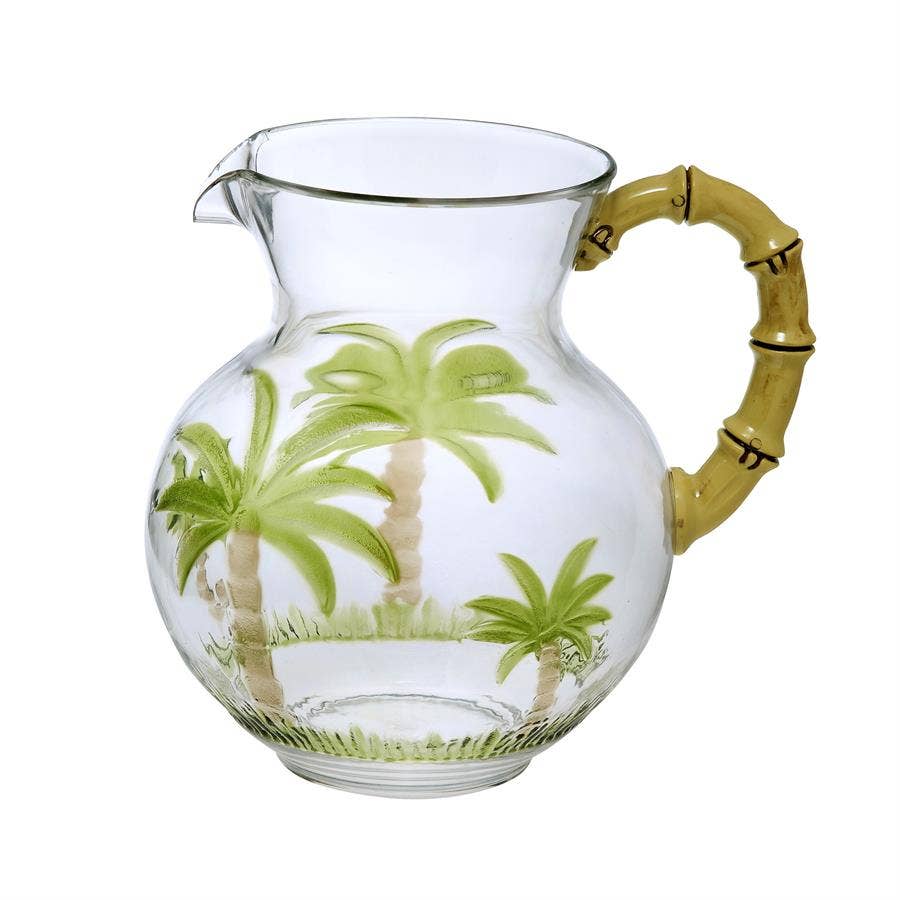 3 QT Palm Tree Pitcher with Bamboo Handle