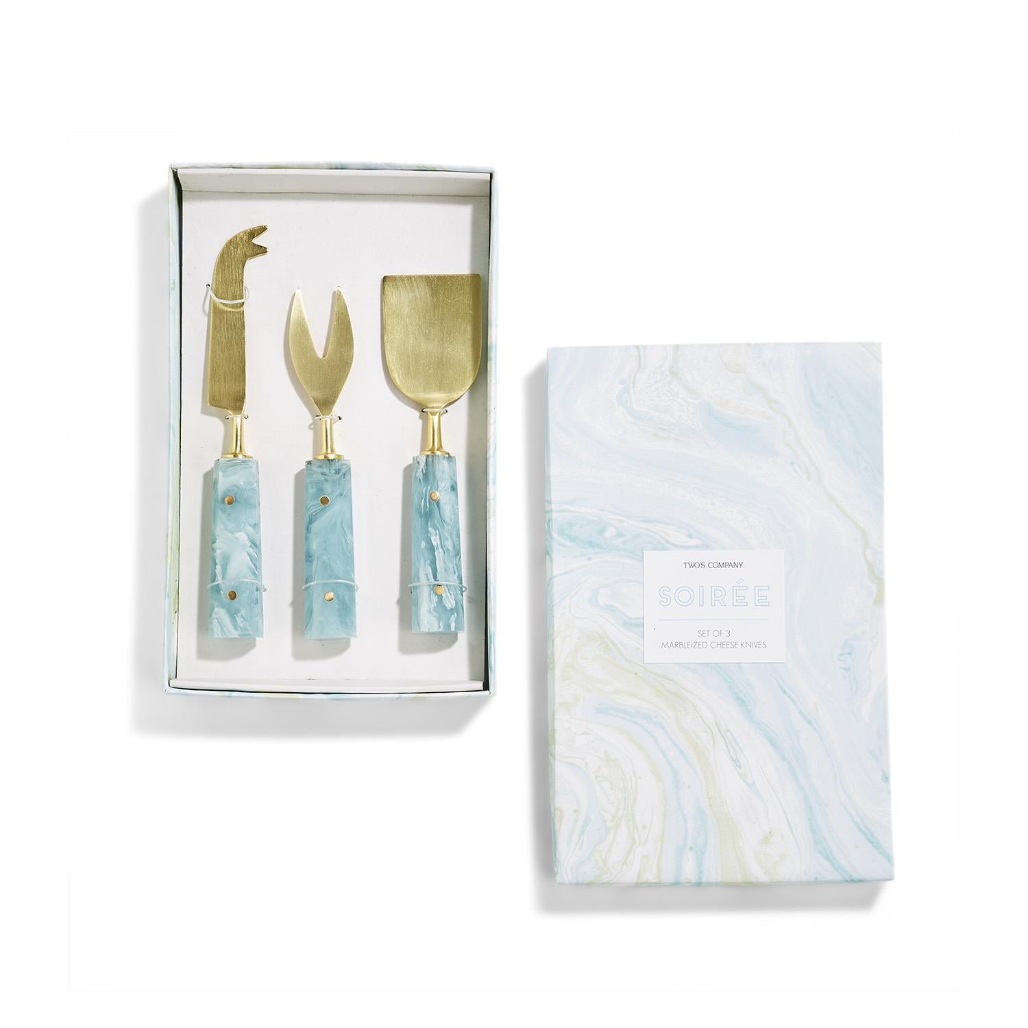 Aqua Swirl Cheese Knives in Gift Box - Set of 3