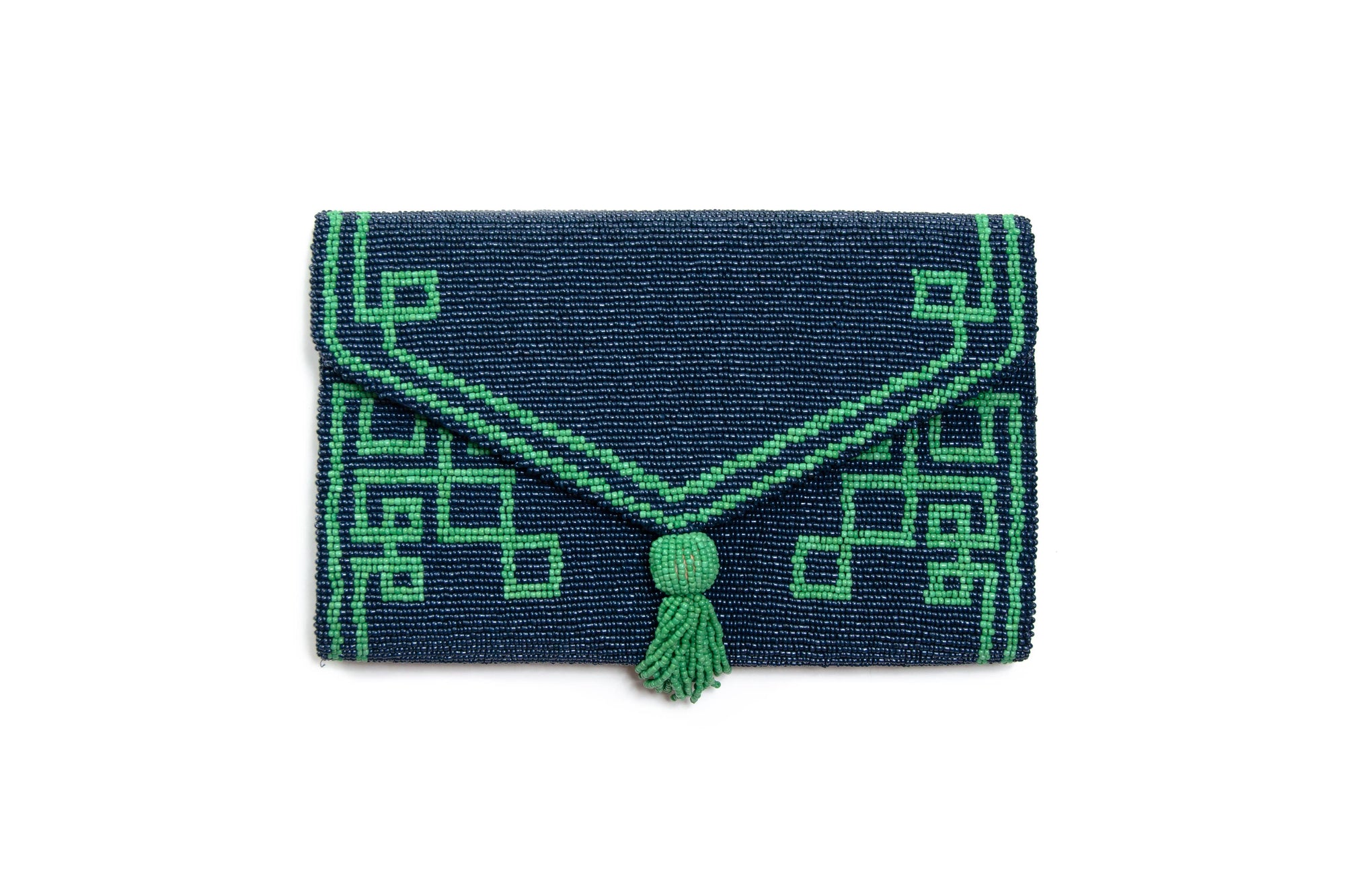 Navy and Green Envelope Clutch