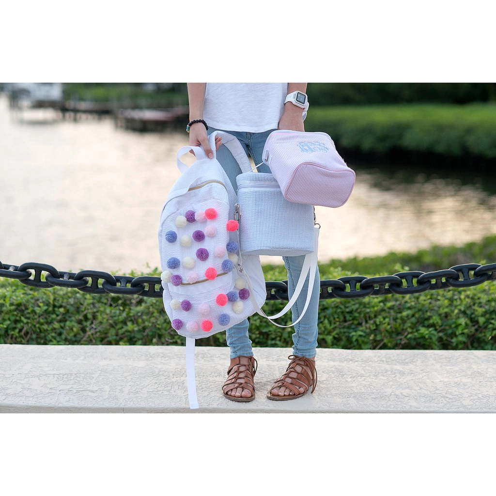 Seersucker Backpack - Solid Pastel Pom