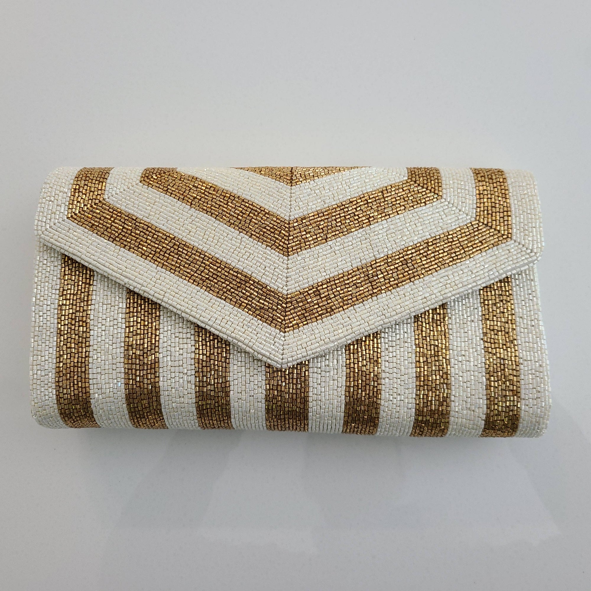 Gold & White Beaded Clutch