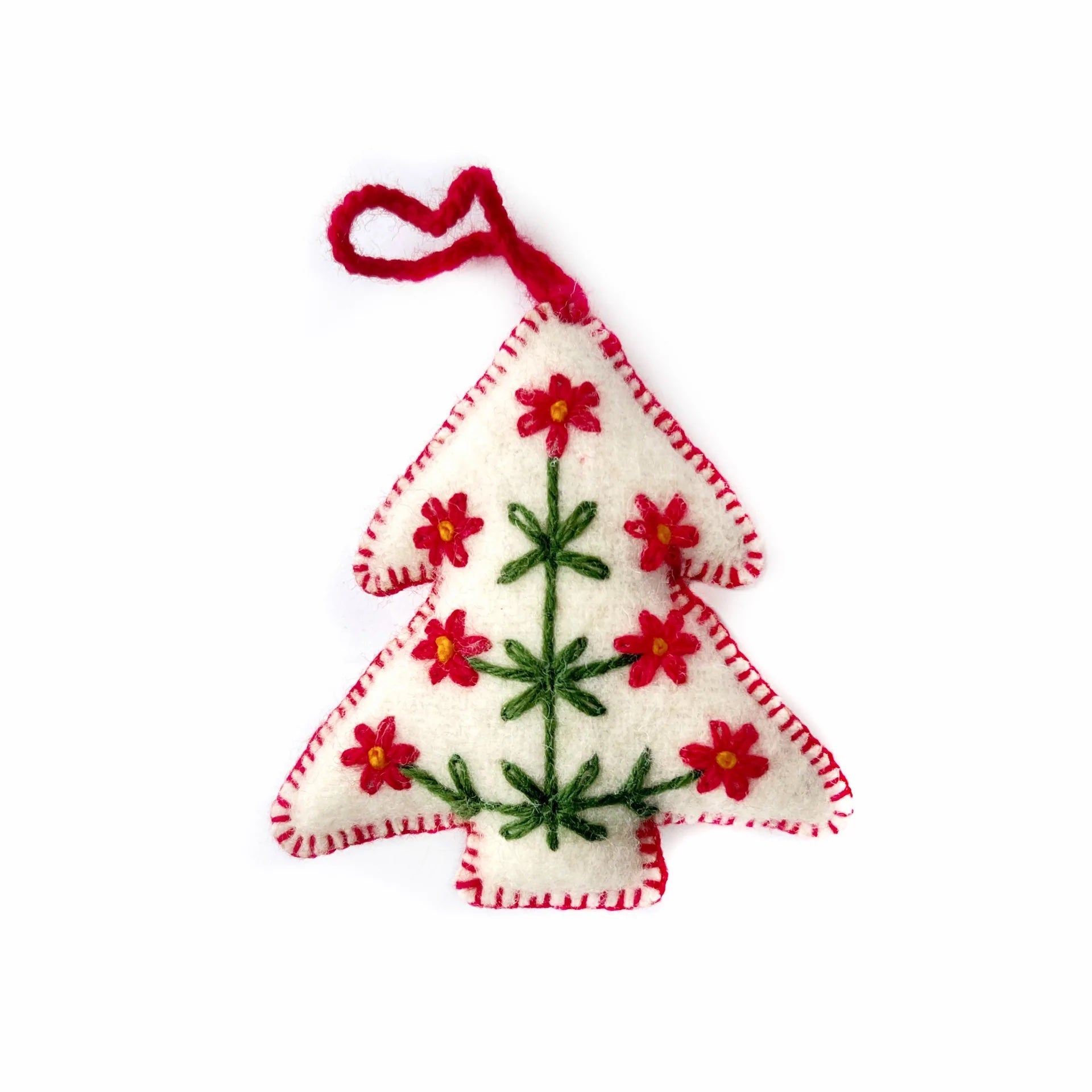 White Tree Embroidered Wool Ornament