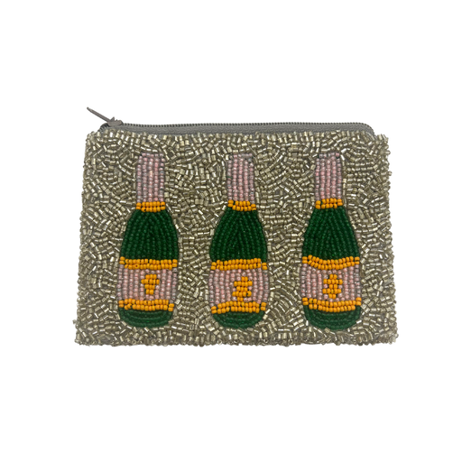 Champagne Bottle Beaded Coin Pouch