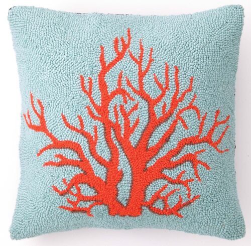 Red Coral Hooked Pillow