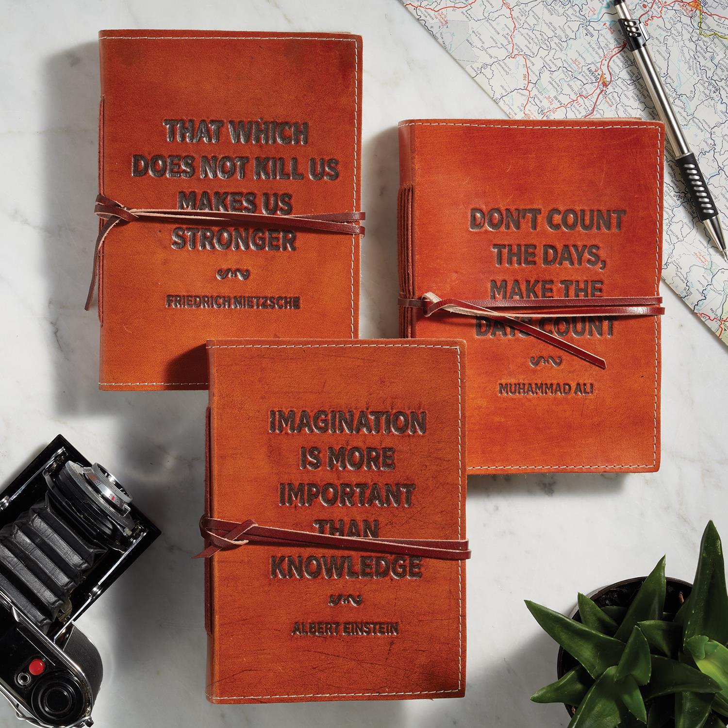 Leather Notebooks with Embossed Sayings, Assorted
