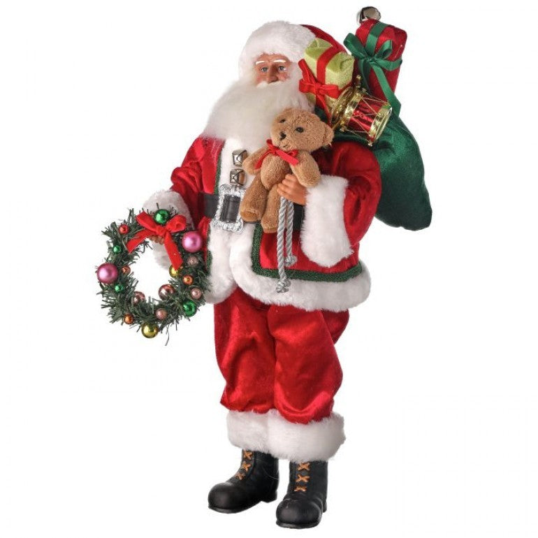 18" Fabric Santa with Wreath & Toy Sack