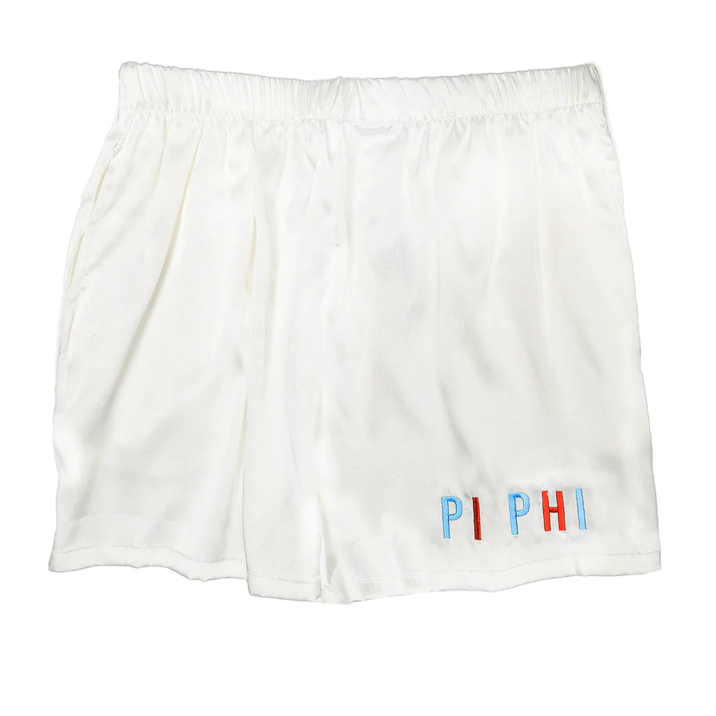 Sorority Embroidered Satin Shorts, Assorted