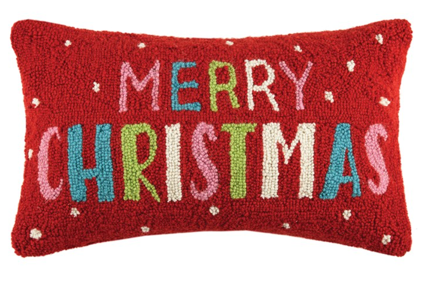 Multi Merry Christmas Hook Pillow, 12" x 20"