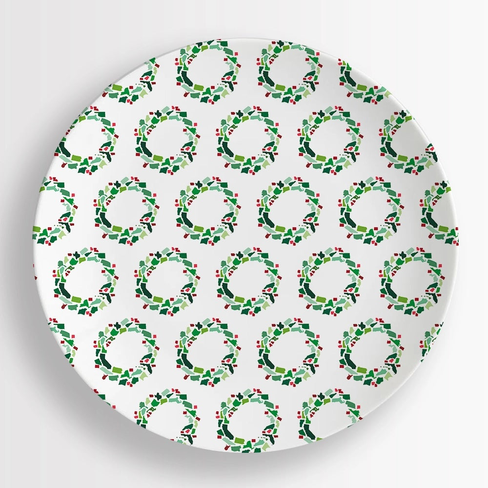 50 States Christmas Wreaths Dinner Plates - Set of 4