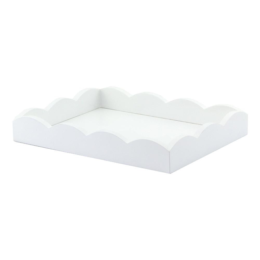 WHITE SMALL LACQUERED SCALLOPED VANITY TRAY